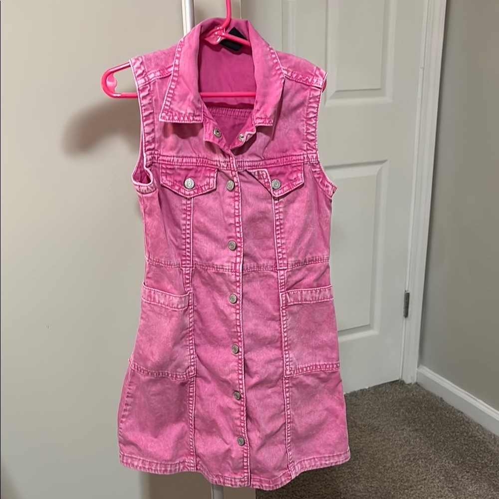 Pink Sleeveless Denim Dress